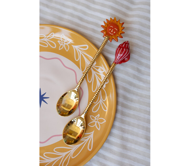 Messing Lepelset - Zon en Schelp