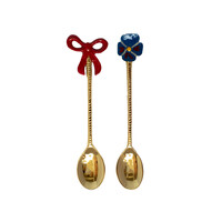 Brass Spoon Set – Bow and Blue Flower