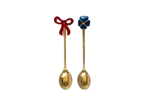 Messing Lepelset - Strik en Blauwe Bloem