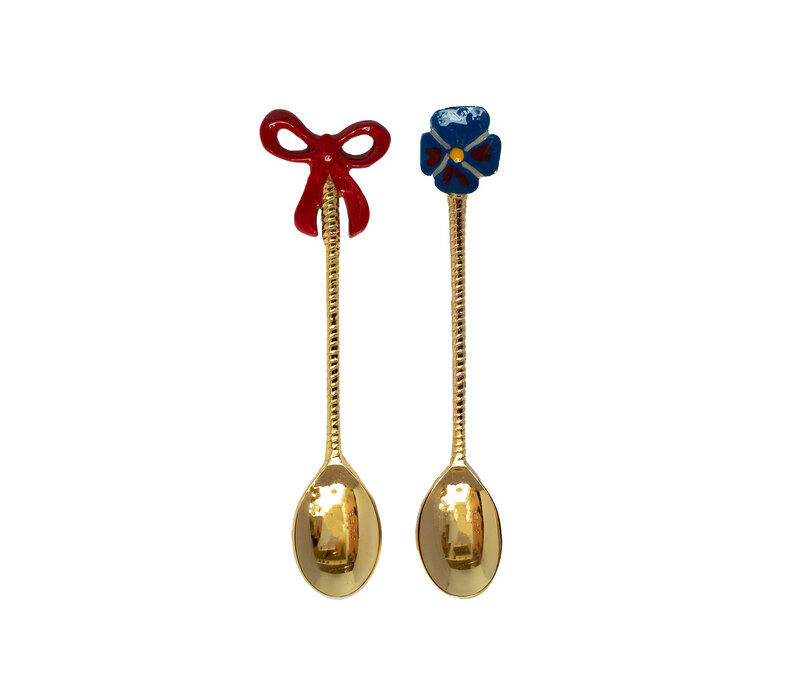 Messing Lepelset - Strik en Blauwe Bloem