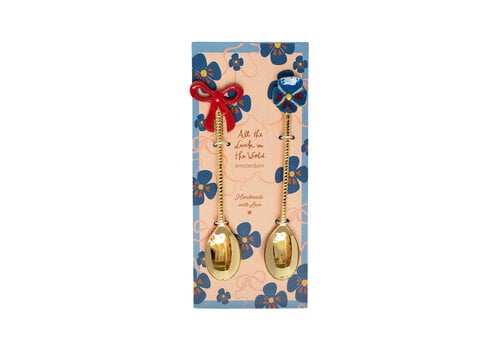 Messing Lepelset - Strik en Blauwe Bloem