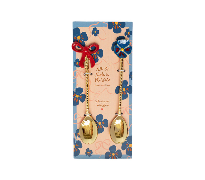 Brass Spoon Set – Bow and Blue Flower