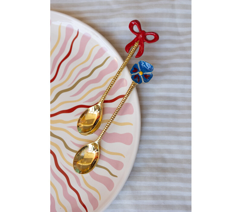 Messing Lepelset - Strik en Blauwe Bloem