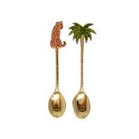 Messing Lepelset - Luipaard en Palmboom