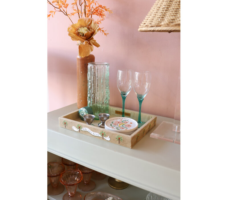 Large Beaded Square Velvet Display Tray - Palmtrees