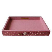Grote Geborduurde Vierkante Fluwelen Display Tray - Vogel en Strik