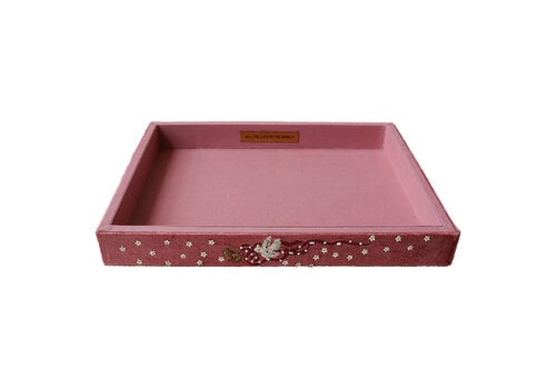 All the Luck in the World Large Beaded Square Velvet Display Tray - Bird and Bow