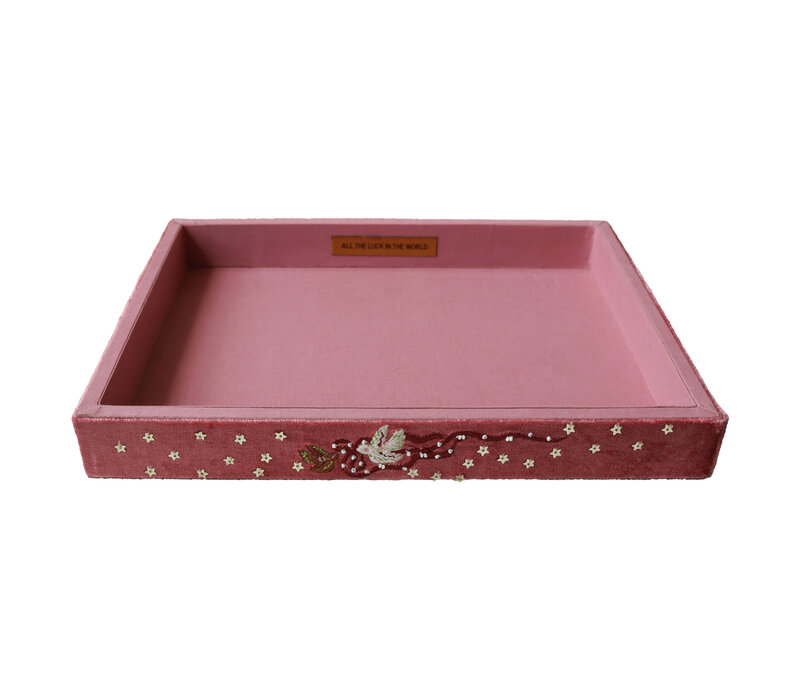 Large Beaded Square Velvet Display Tray - Bird and Bow