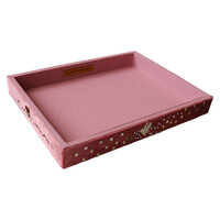 Grote Geborduurde Vierkante Fluwelen Display Tray - Vogel en Strik