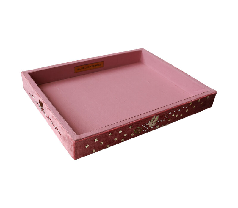 Large Beaded Square Velvet Display Tray - Bird and Bow