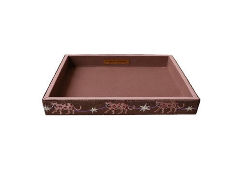 All the Luck in the World Large Beaded Square Velvet Display Tray - Leopards