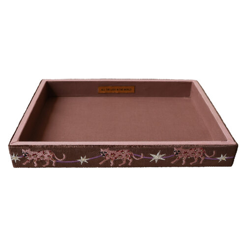 Large Beaded Square Velvet Display Tray - Leopards 