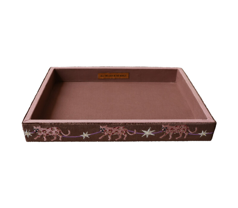 Grote Geborduurde Vierkante Fluwelen Display Tray - Luipaarden