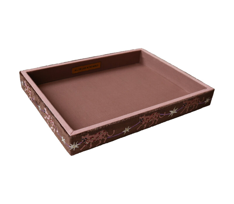 Large Beaded Square Velvet Display Tray - Leopards