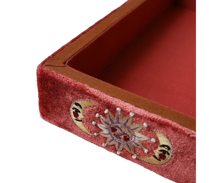 Large Beaded Square Velvet Display Tray - Sun and Moon