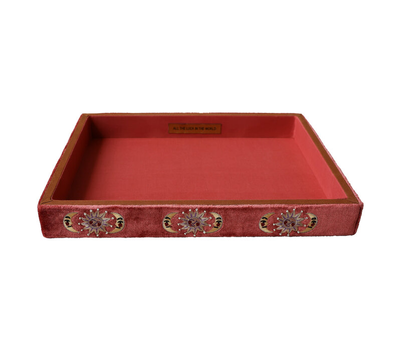 Large Beaded Square Velvet Display Tray - Sun and Moon