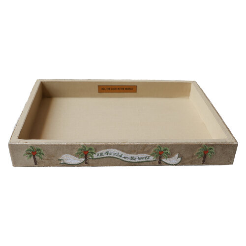 Large Beaded Square Velvet Display Tray - Palmtrees 