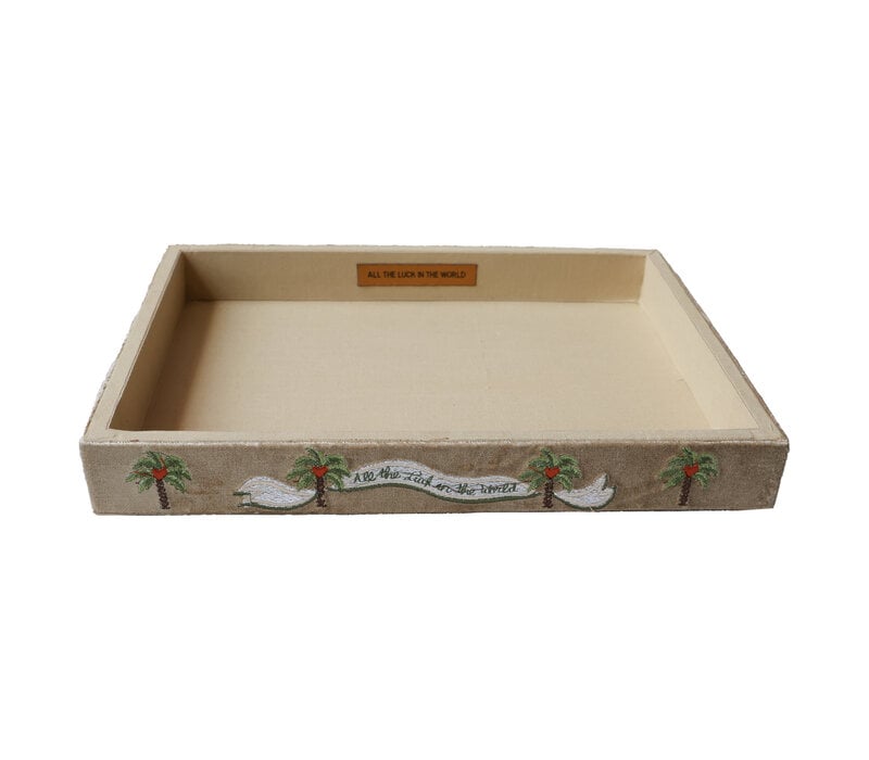 Large Beaded Square Velvet Display Tray - Palmtrees