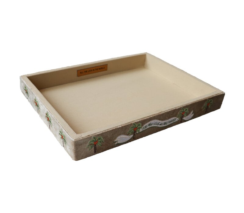 Large Beaded Square Velvet Display Tray - Palmtrees