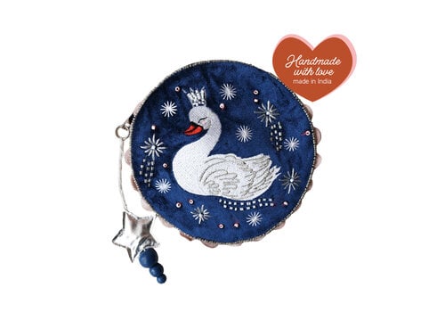 All the Luck in the World Beaded Night Blue Pouch Swan