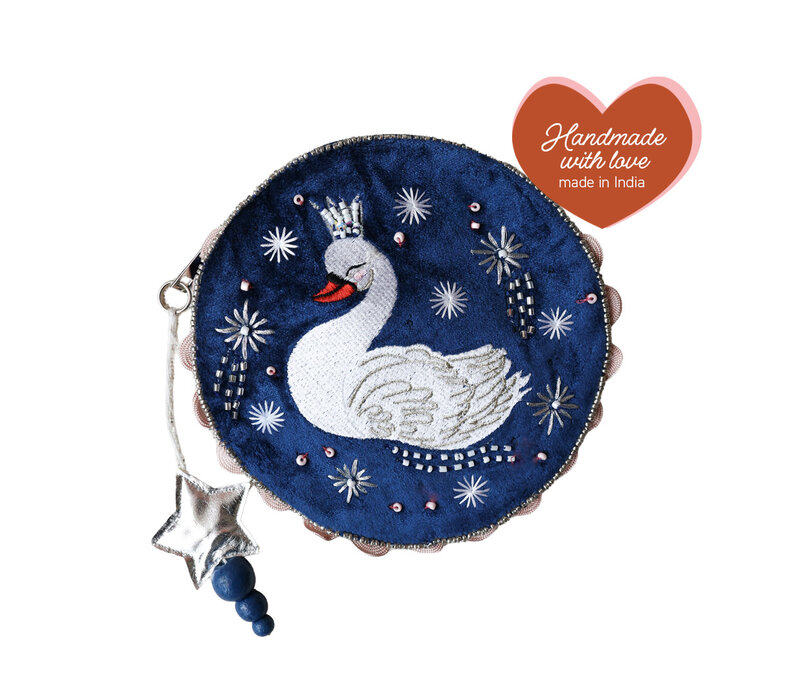 Beaded Night Blue Pouch Swan