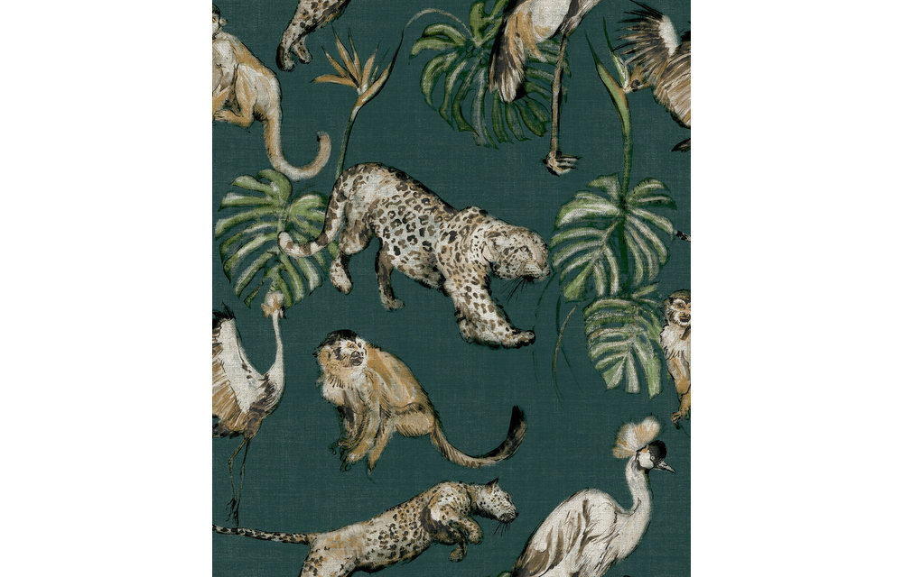 Zero Behang - Exotische dieren Groen