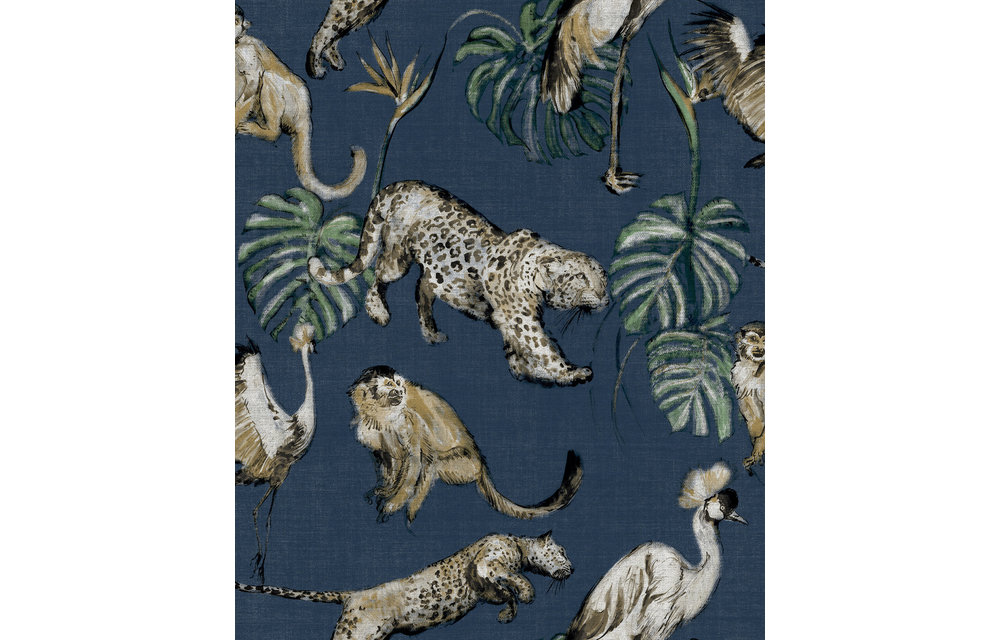 Zero Behang - Exotische dieren Blauw