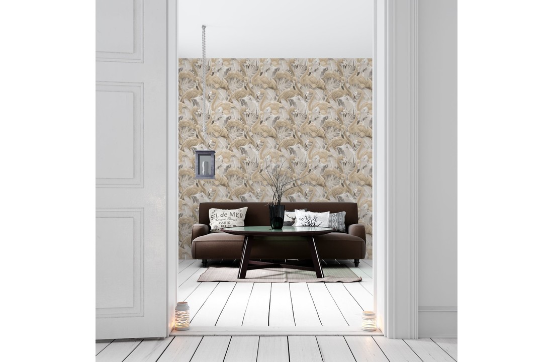 Global Fusion behang - Flamingo & monstera Beige G56404