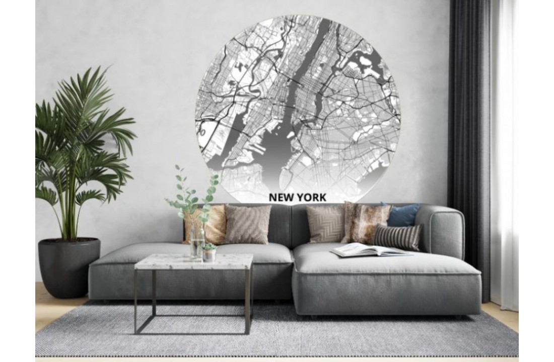 City Circles 145CM - Plattegrond van steden als muurdecoratie vliesbehang