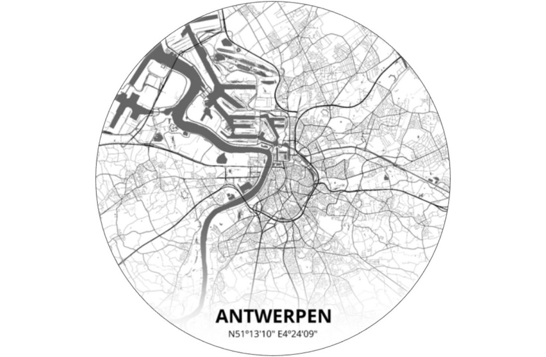 City Circles 145CM - Plattegrond van steden als muurdecoratie vliesbehang