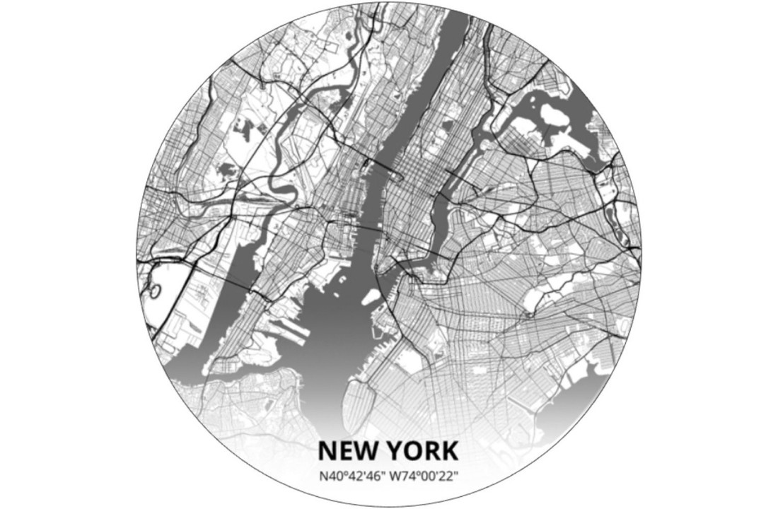 City Circles 145CM - Plattegrond van steden als muurdecoratie vliesbehang