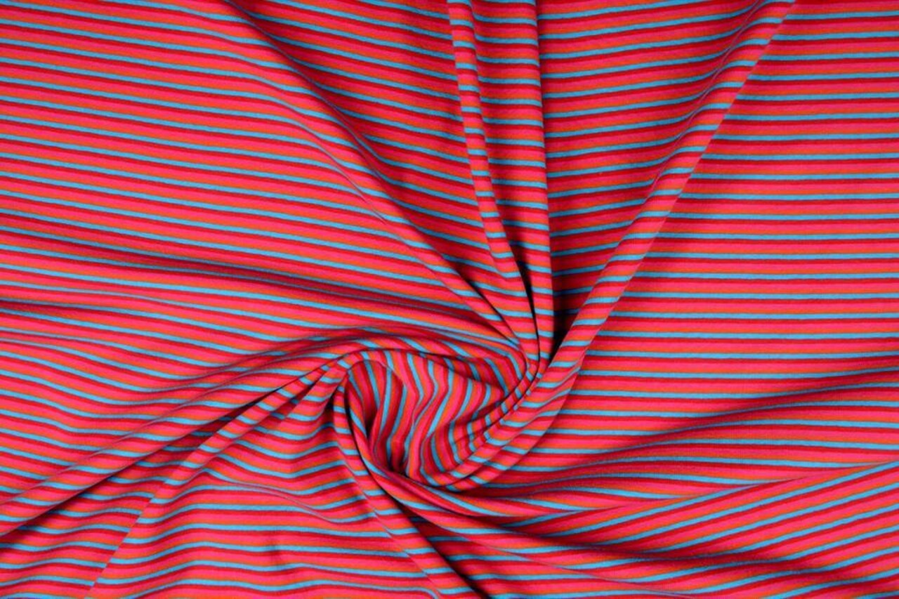 Cotton Jersey Streep Multi color Rood Cotton Jersey Streep Multi color Rood