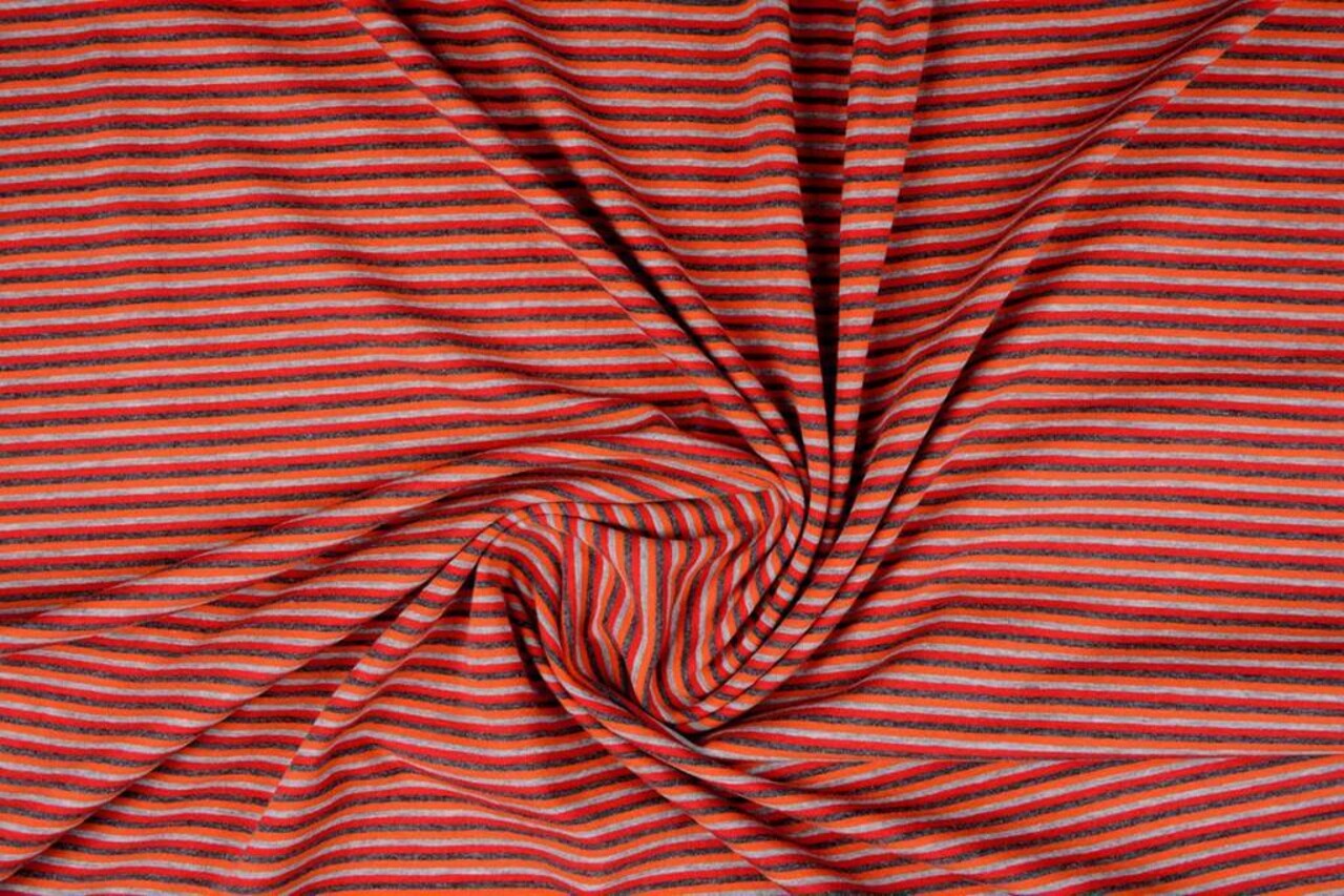 Cotton Jersey Streep Multi color Oranje
