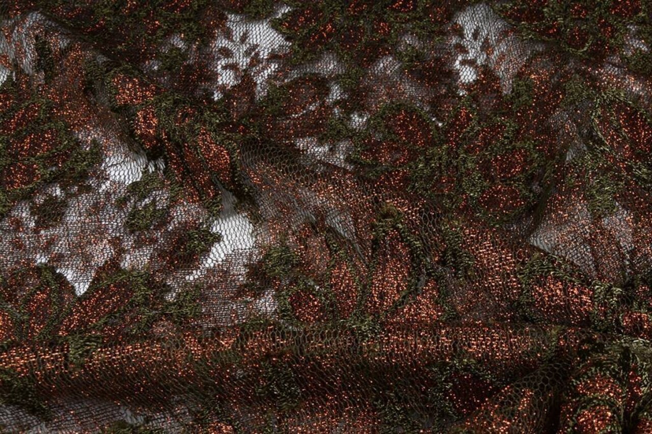 Dentelle Fleurs Marron - Vert Militaire Dentelle Fleurs Marron - Vert Militaire