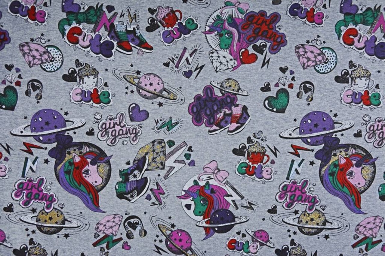 SweatStoff Alpenfleece Pony Mädchen Gang Jeans Glitzer SweatStoff Alpenfleece Pony Mädchen Gang Jeans Glitzer