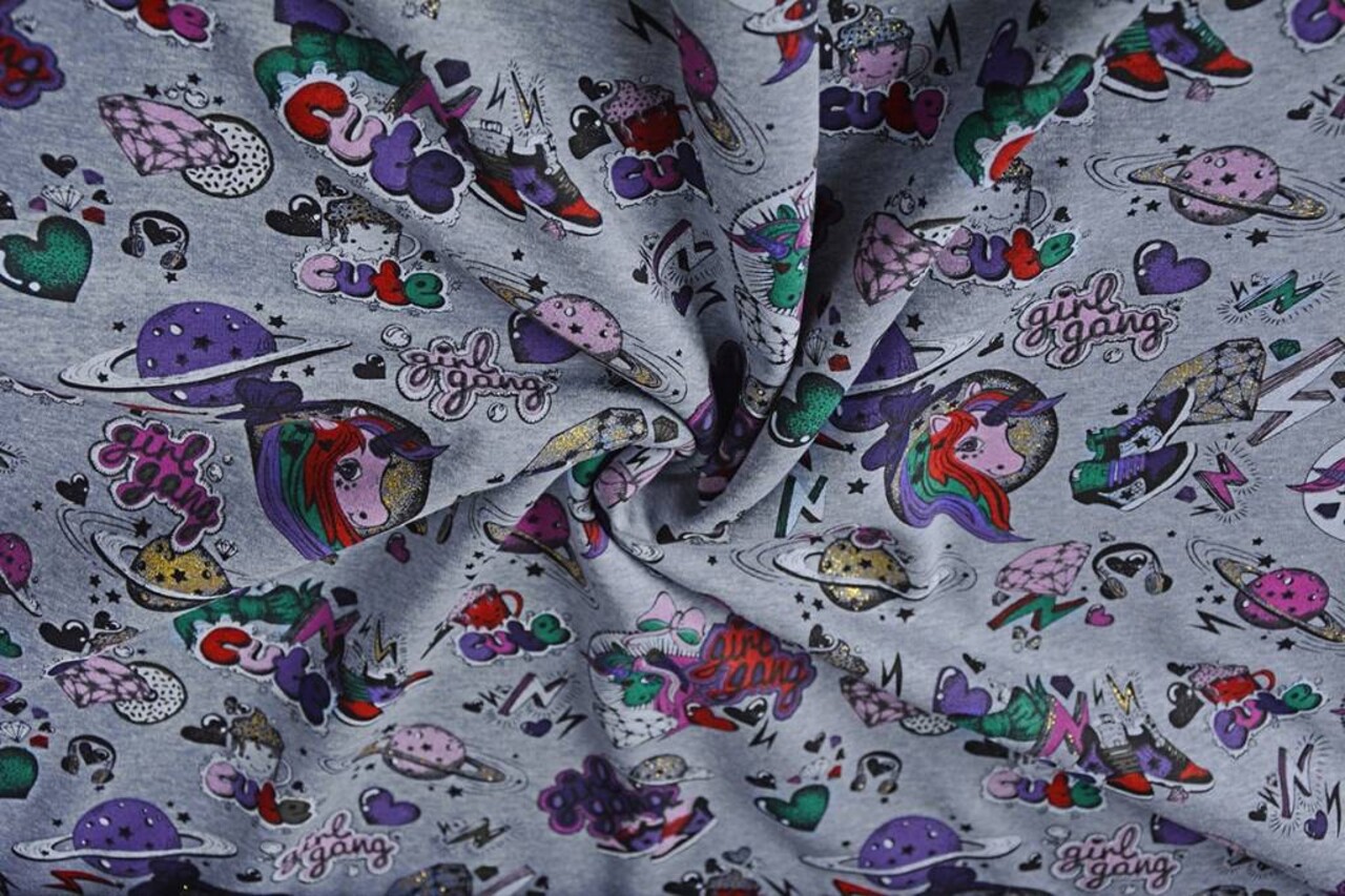 SweatStoff Alpenfleece Pony Mädchen Gang Jeans Glitzer SweatStoff Alpenfleece Pony Mädchen Gang Jeans Glitzer