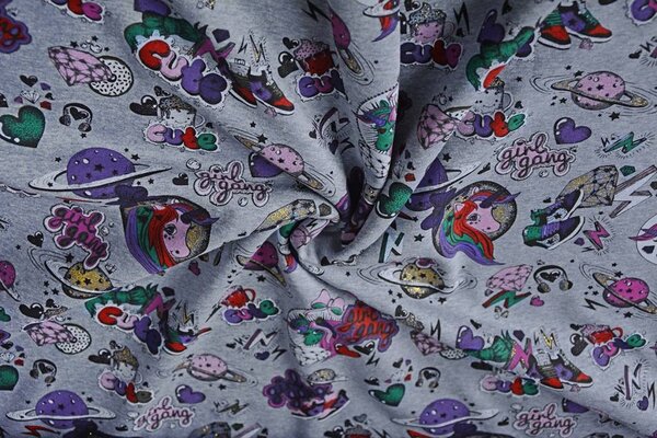 SweatStoff Alpenfleece Pony Mädchen Gang Jeans Glitzer SweatStoff Alpenfleece Pony Mädchen Gang Jeans Glitzer