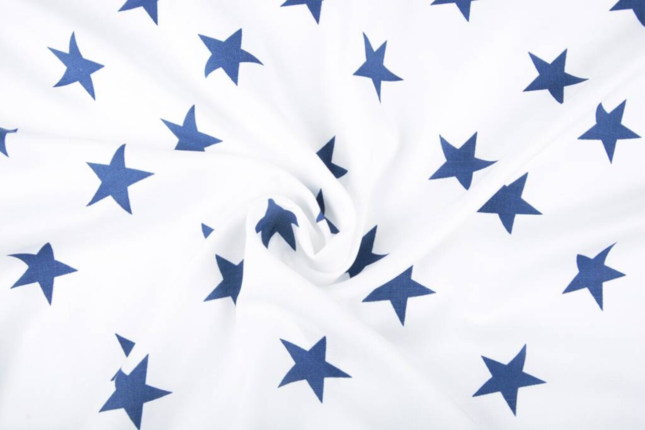 Tejido con Aspecto de Lino Estampado Estrellas Azul
