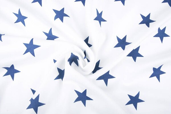 Tejido con Aspecto de Lino Estampado Estrellas Azul