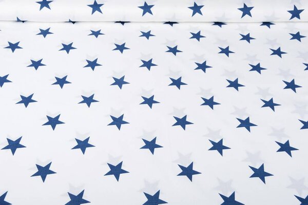 Tejido con Aspecto de Lino Estampado Estrellas Azul
