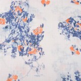 Gemustert Baumwolle Leinenlook Rosen Blau Orange