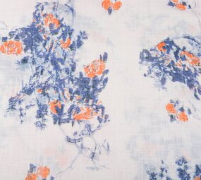 Gemustert Baumwolle Leinenlook Rosen Blau Orange