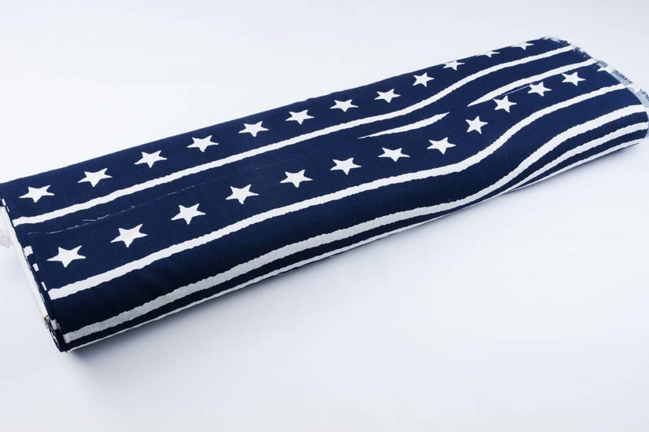 Gemustert Leinenlook Star Striped Navy