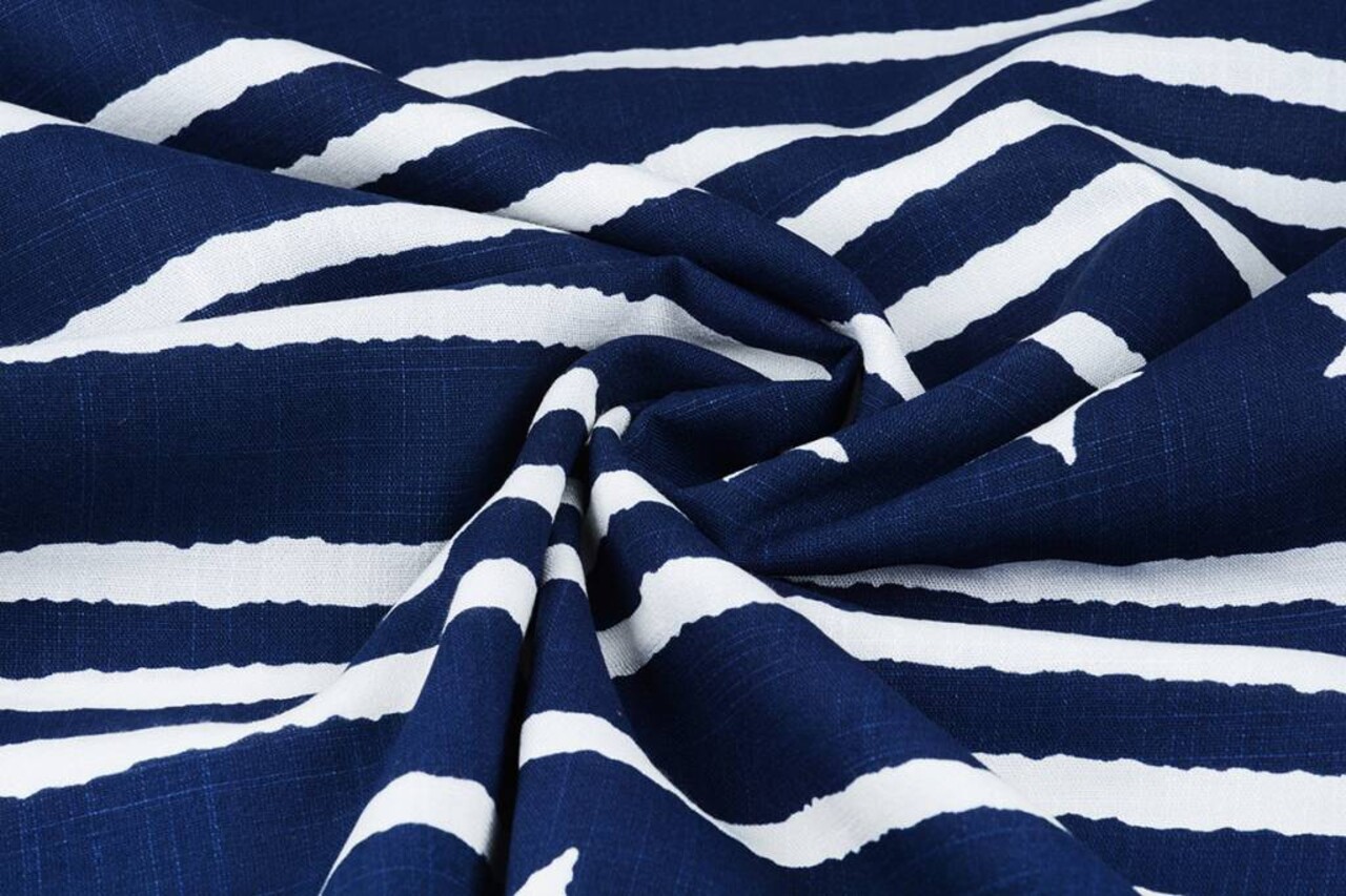 Tejido con Aspecto de Lino Estampado Estrella a Rayas Azul Marino Tejido con Aspecto de Lino Estampado Estrella a Rayas Azul Marino
