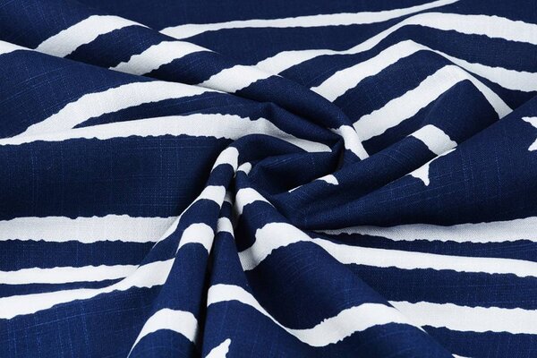 Gemustert Leinenlook Star Striped Navy