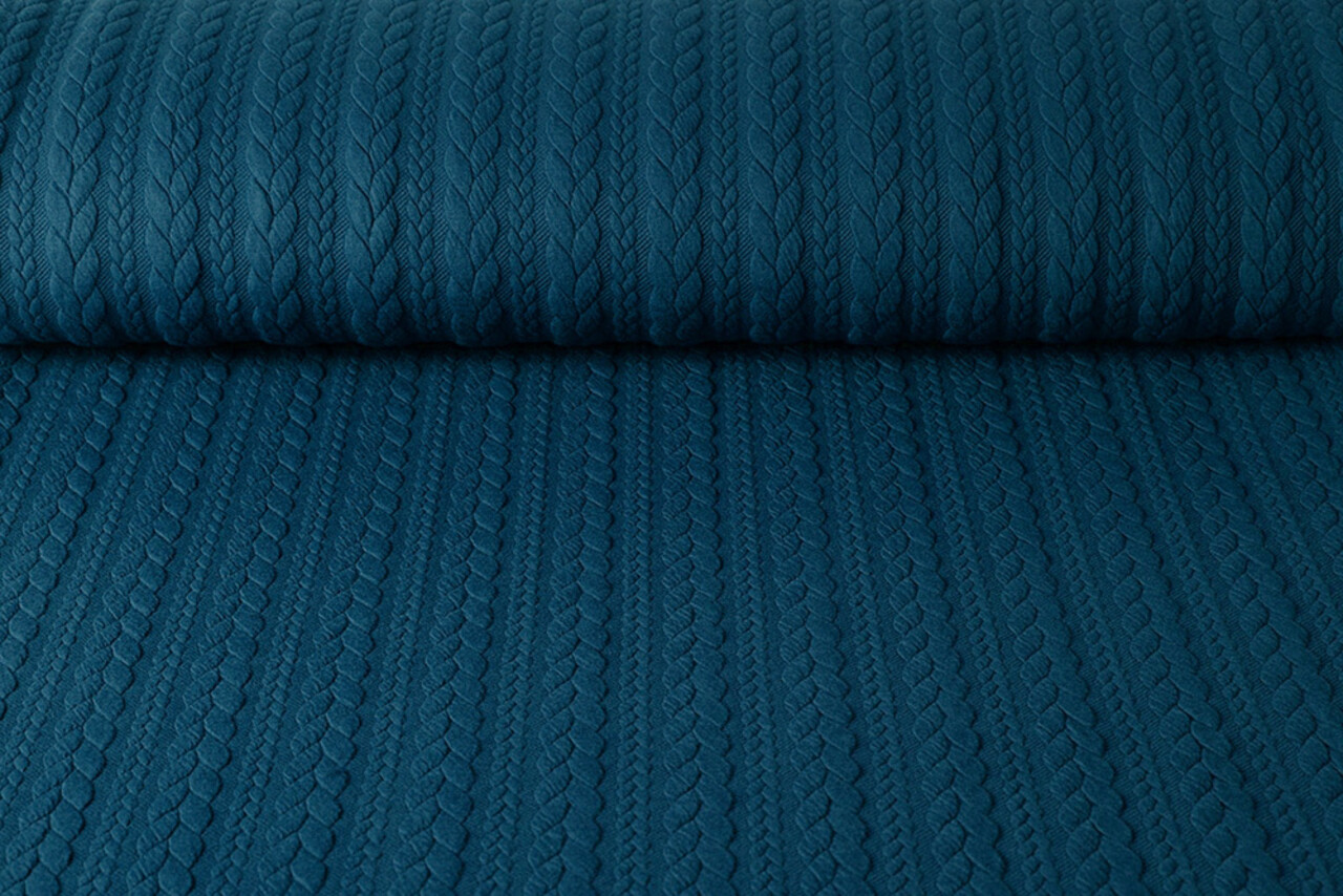 Gebreide kabel stof tricot Petrol