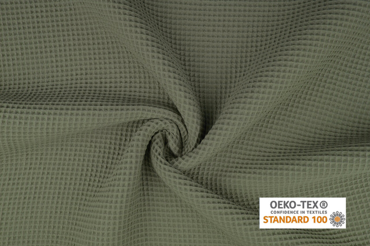 Oeko-Tex® Wafel Katoen Licht Army groen Oeko-Tex® Wafel Katoen Licht Army groen