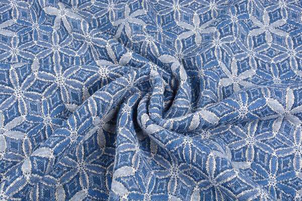 Jacquard gestrickt Lurex Blumen Blau Jacquard gestrickt Lurex Blumen Blau