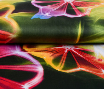 100% Viscose Digitaal Print Neon Roze Groen