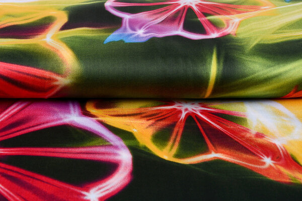100% Viscose Digital Printed Neon Pink Green